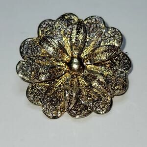 Vintage 835 Silver Gold Toned Filigree Flower David Brooch Made In Portugal